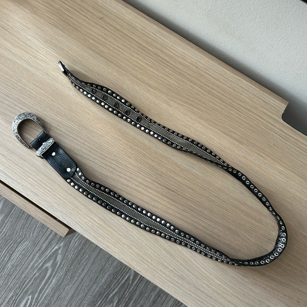 Vintage Cheval Studded Black Leather Belt
